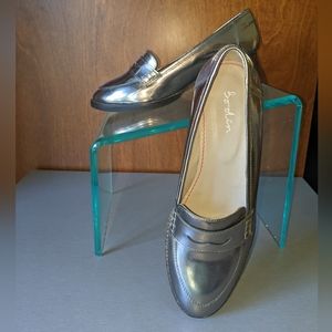 Boden Women's Size 38 Sz 7 Wooden Block Heel Metallic Penny Loafer